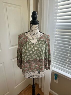 Green Long Sleeve Printed Blouse Shirt